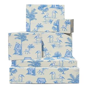 central 23 blue wrapping paper - 6 sheets gift wrap with tags - tropical landscape - for birthday wedding anniversary - recyclable