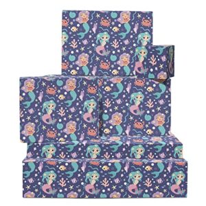 central 23 mermaid wrapping paper - 6 gift wrap sheets for girls - underwater creatures - baby girl wrapping paper - recyclable