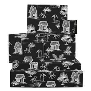 central 23 black wrapping paper - 6 sheets gift wrap with tags - tropical landscape - for men women - birthday wedding anniversary wrap- recyclable