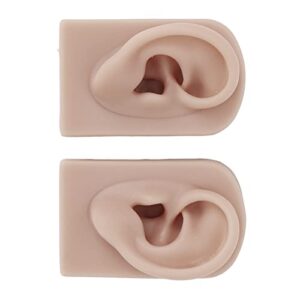 silicone ear model, 1 pair simulated human skin versatile soft silicone ear model for adults for salon(deep skin color)