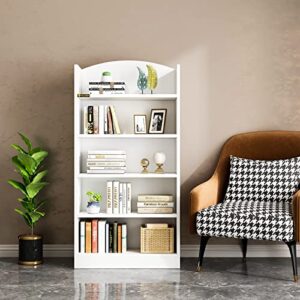 alisened 5 shelf bookcase, 47" wood tall bookshelf and bookshelves, multifunctional storage organizer shelving for bedroom library living room home office, white