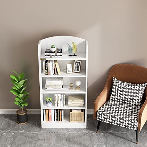 ALISENED 5 Shelf Bookcase, 47" Wood Tall Bookshelf and Bookshelves, Multifunctional Storage Organizer Shelving for Bedroom Library Living Room Home Office, White