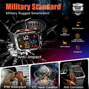 meoonley Military Rugged Smartwatch for Men,Sport Watch with Answer/Make Call IP68 1.83 inch Fitness Tracker Pedometer SpO2 for Outdoor Enthusiasts