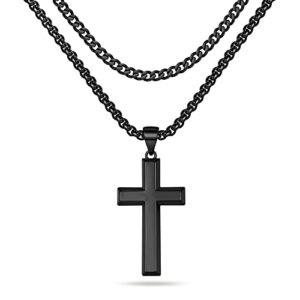 fathers day cross necklaces gifts for men,gifts for dad,stainless steel black chain cross pendant necklace for men boy cuban link chains for men jewelry mens cross chain box chain 20 inches mens gifts