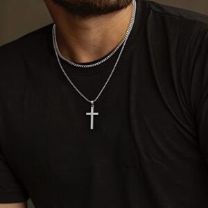 Fathers Day Cross Necklaces Gifts for Men,Gifts for Dad,Stainless Steel Black Chain Cross Pendant Necklace for Men Boy Cuban Link Chains for Men Jewelry Mens Cross Chain Box Chain 20 Inches Mens Gifts