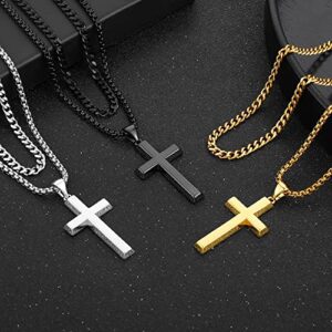 Fathers Day Cross Necklaces Gifts for Men,Gifts for Dad,Stainless Steel Black Chain Cross Pendant Necklace for Men Boy Cuban Link Chains for Men Jewelry Mens Cross Chain Box Chain 20 Inches Mens Gifts