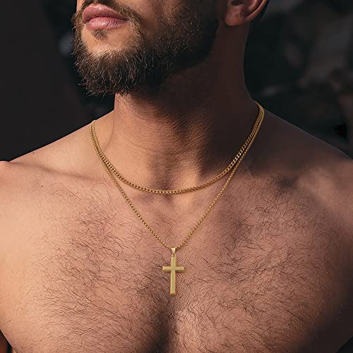 Fathers Day Cross Necklaces Gifts for Men,Gifts for Dad,Stainless Steel Black Chain Cross Pendant Necklace for Men Boy Cuban Link Chains for Men Jewelry Mens Cross Chain Box Chain 20 Inches Mens Gifts