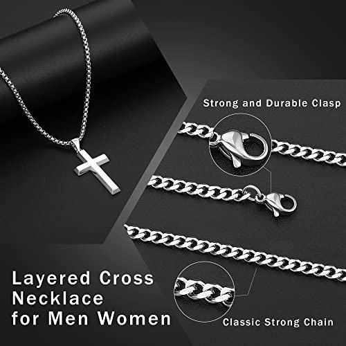 Fathers Day Cross Necklaces Gifts for Men,Gifts for Dad,Stainless Steel Black Chain Cross Pendant Necklace for Men Boy Cuban Link Chains for Men Jewelry Mens Cross Chain Box Chain 20 Inches Mens Gifts