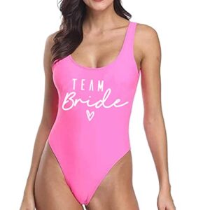 MUZHI Swimwear Women One Piece Swimsuit Team Bride Glitter Gold Print Bathing Suit Monokini Bodysuit Bachelor Party (as1, Alpha, l, Regular, Regular, Team Bride Pink)