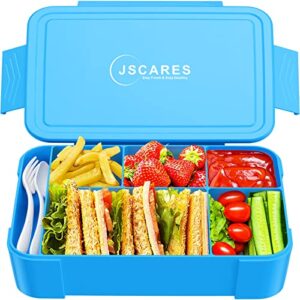 jscares bento box adult lunch box, bento box lunch box snack containers for kid/adult/toddler, 6 compartment bento lunch box for kids, bpa free microwave & dishwasher & freezer safe(blue)