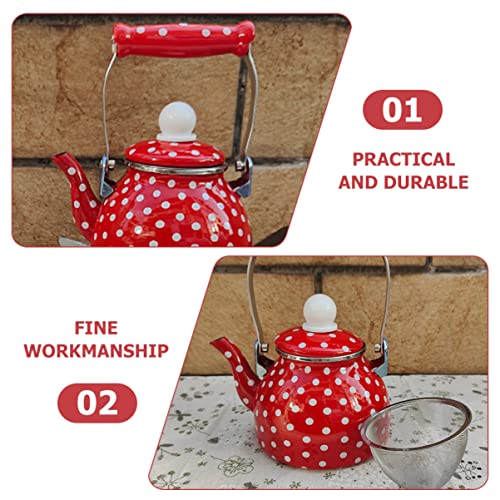 KICHOUSE Pot Carafes Coffee Loose with on Enameled Kettle for Floral Infuser Teapot Handle Oz Dot Red Boiling Microwave Blooming Kitchen Removable Tea Household Enamel Pourer Glass Tea Kettle