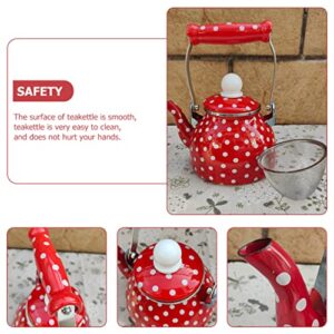 KICHOUSE Pot Carafes Coffee Loose with on Enameled Kettle for Floral Infuser Teapot Handle Oz Dot Red Boiling Microwave Blooming Kitchen Removable Tea Household Enamel Pourer Glass Tea Kettle