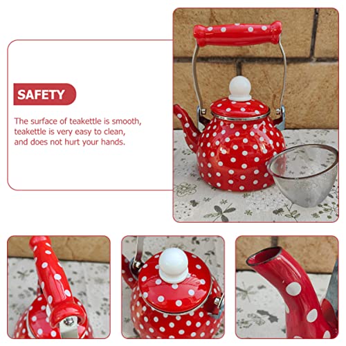 KICHOUSE Pot Carafes Coffee Loose with on Enameled Kettle for Floral Infuser Teapot Handle Oz Dot Red Boiling Microwave Blooming Kitchen Removable Tea Household Enamel Pourer Glass Tea Kettle