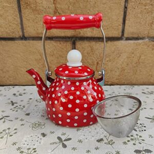 KICHOUSE Pot Carafes Coffee Loose with on Enameled Kettle for Floral Infuser Teapot Handle Oz Dot Red Boiling Microwave Blooming Kitchen Removable Tea Household Enamel Pourer Glass Tea Kettle