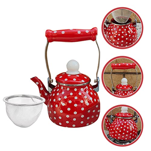 KICHOUSE Pot Carafes Coffee Loose with on Enameled Kettle for Floral Infuser Teapot Handle Oz Dot Red Boiling Microwave Blooming Kitchen Removable Tea Household Enamel Pourer Glass Tea Kettle