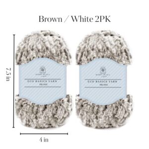 2PK Rabbit Faux Fur Yarn, Chunky Fluffy for Knit and Crochet, Perfect for Toys, 200g, 130m (Brown/White)