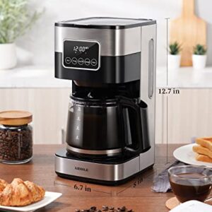 KIDISLE Programmable Coffee Maker, 10-Cup Drip Coffee Machine with Touch Screen, Glass Carafe, Reusable Filter, Warming Plate, Regular & Strong Brew for Home and Office, Black