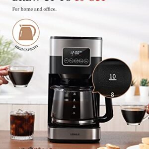 KIDISLE Programmable Coffee Maker, 10-Cup Drip Coffee Machine with Touch Screen, Glass Carafe, Reusable Filter, Warming Plate, Regular & Strong Brew for Home and Office, Black