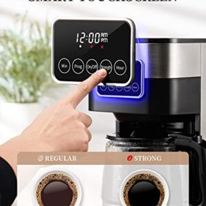 KIDISLE Programmable Coffee Maker, 10-Cup Drip Coffee Machine with Touch Screen, Glass Carafe, Reusable Filter, Warming Plate, Regular & Strong Brew for Home and Office, Black