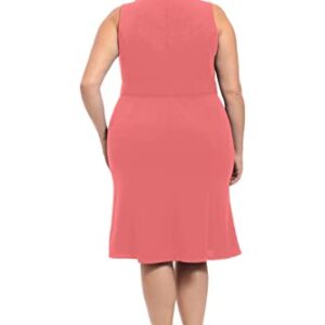 London Times Women's Plus Size Sleeveless Fluted Sheath with Belt, Dubarry Coral