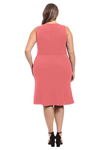 London Times Women's Plus Size Sleeveless Fluted Sheath with Belt, Dubarry Coral