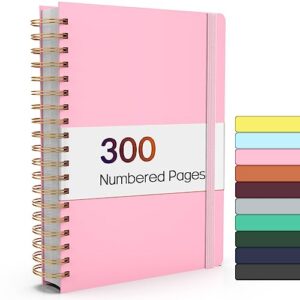 forvencer lined spiral journal notebook with 300 numbered pages, b5 college ruled thick journals for writing with 100gsm paper, hardcover notebooks with contents for work, school, women, men, pink