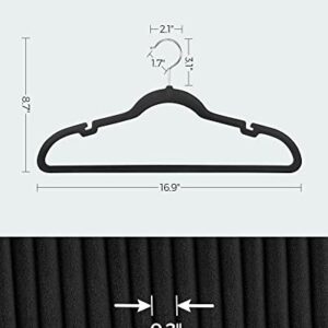 SONGMICS Velvet Hangers 50 Pack, Non-Slip Clothes Hangers, with Shoulder Notches, Pants Bar, 360° Swivel Hook, Space-Saving, for Closet, Black UCRF029B05