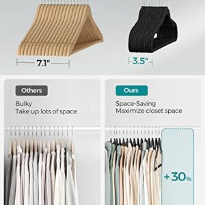 SONGMICS Velvet Hangers 50 Pack, Non-Slip Clothes Hangers, with Shoulder Notches, Pants Bar, 360° Swivel Hook, Space-Saving, for Closet, Black UCRF029B05