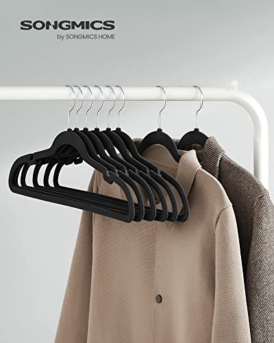 SONGMICS Velvet Hangers 50 Pack, Non-Slip Clothes Hangers, with Shoulder Notches, Pants Bar, 360° Swivel Hook, Space-Saving, for Closet, Black UCRF029B05