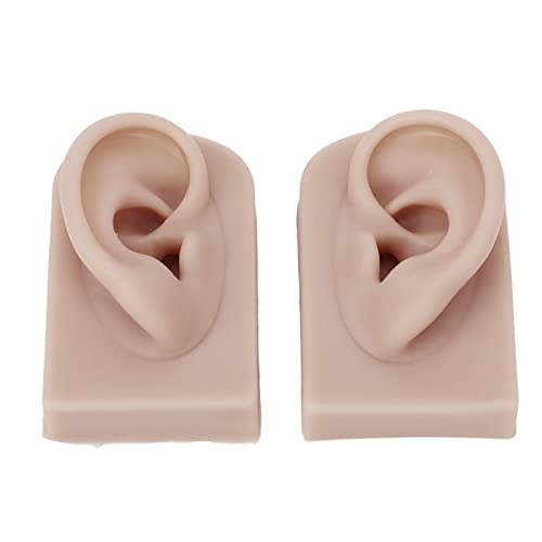 Silicone Ear Model, Simulated Human Skin Silicone Piercing Model 1 Pair Reusable Versatile for Salon for Teacher(Deep Skin Color)