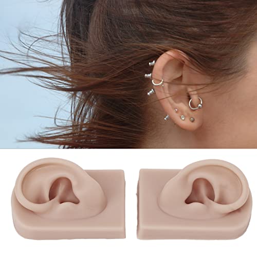Silicone Ear Model, Simulated Human Skin Silicone Piercing Model 1 Pair Reusable Versatile for Salon for Teacher(Deep Skin Color)