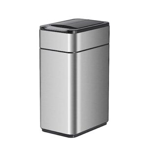 elpheco bathroom trash can with lid, 2.5 gallon automatic trash can, 9.5 l stainless steel kitchen trash can, motion sensor trash can, butterfly lid, 2 aa batteries (excluded), silver