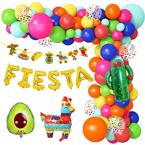 Amandir Fiesta Mexican Party Decorations 115Pcs Fiesta Balloon Garland Arch Kit Fiesta Party Banner Cactus Llama Avocado Foil Balloons Cinco De Mayo Taco Coco Baby Shower Birthday Carnival Party Decor