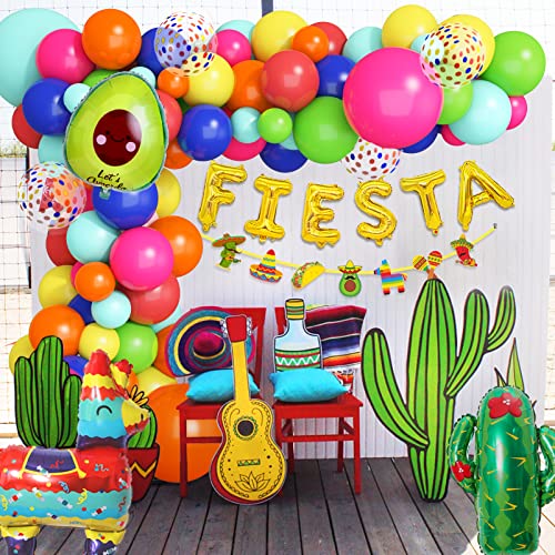 Amandir Fiesta Mexican Party Decorations 115Pcs Fiesta Balloon Garland Arch Kit Fiesta Party Banner Cactus Llama Avocado Foil Balloons Cinco De Mayo Taco Coco Baby Shower Birthday Carnival Party Decor