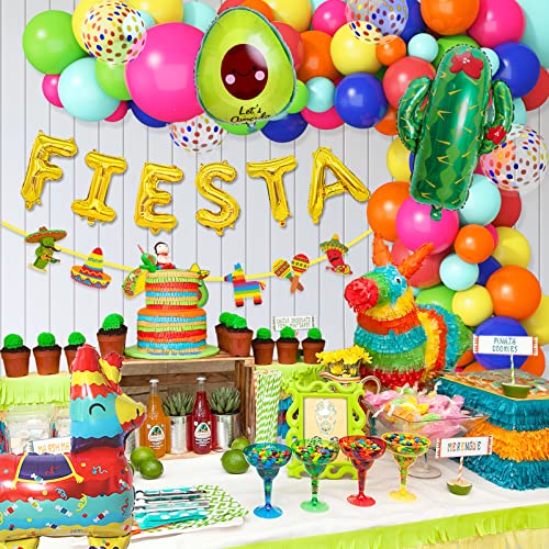 Amandir Fiesta Mexican Party Decorations 115Pcs Fiesta Balloon Garland Arch Kit Fiesta Party Banner Cactus Llama Avocado Foil Balloons Cinco De Mayo Taco Coco Baby Shower Birthday Carnival Party Decor