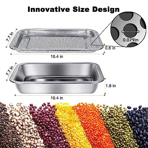 GOLOMOZ Sprouting Tray Rectangle Stainless Steel Seed Germination Tray Kit Fresh Organic Bean Sprout Grower Kit with Base Set for Beans Broccoli Sprout Alfalfa Seeds Wheat Grass Growing Kit-Small