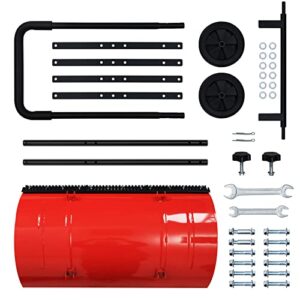 Aomedeelf Snow Shovel for Driveway, Heavy Duty Metal Snow Shovels with Wheels for Snow Removal, Adjustable Handle 30-'' Wheeled Snow Pusher for Driveway, Doorway, Sidewalks, Black & Red