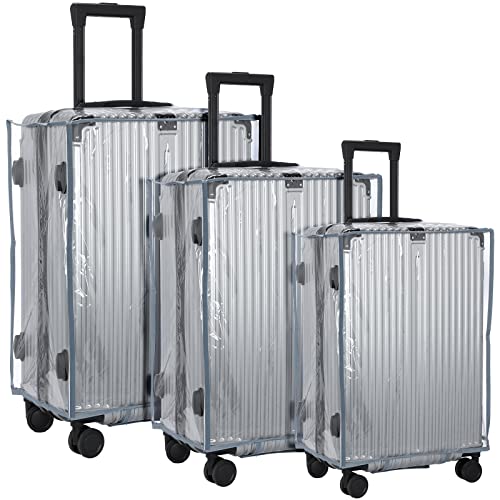 Sadnyy 3 Pieces Clear Luggage Cover PVC Suitcase Luggage Cover Protector Waterproof Cover for Luggage TSA Approved Luggage Cover, 24 Inches, 28 Inches, 30 Inches (Gray)