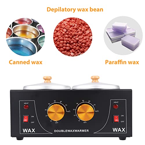 Double Wax Warmer Machine Professional Electric Wax Heater Pot for Hair Removal Paraffin Wax Machine Waxing Kit for Facial Body SPA Hair Removal