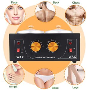 Double Wax Warmer Machine Professional Electric Wax Heater Pot for Hair Removal Paraffin Wax Machine Waxing Kit for Facial Body SPA Hair Removal