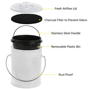 Fasmov Compost Bin Kitchen Counter, Kitchen Compost Bin Countertop, Indoor Compost Bin, Countertop Compost Bin with Lid, Countertop Composter Container Compost Bucket for Kitchen, White, 1 Gallon