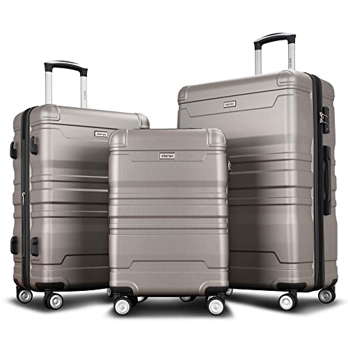 Merax Luggage Sets 3 Piece Suitcase, Hardside Suit case with Spinner Wheels Lightweight TSA Lock, Grey, 20/24/28 Inch