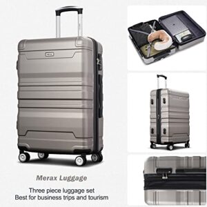 Merax Luggage Sets 3 Piece Suitcase, Hardside Suit case with Spinner Wheels Lightweight TSA Lock, Grey, 20/24/28 Inch