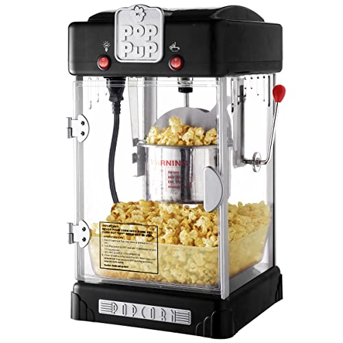 Pop Pup Countertop Popcorn Machine – 2.5oz Kettle with Measuring Spoon, Scoop, and 25 Serving Bags by Great Northern Popcorn (Black) (83-DT6121)