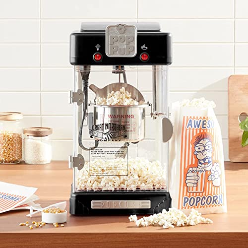 Pop Pup Countertop Popcorn Machine – 2.5oz Kettle with Measuring Spoon, Scoop, and 25 Serving Bags by Great Northern Popcorn (Black) (83-DT6121)