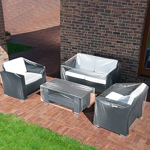 4 Pcs Patio Furniture Covers Waterproof Outdoor Furniture Covers Clear Plastic Patio Sofa and Outdoor Table Cover Heavy Duty Patio Furniture Sets Covers, 32 x 30 x 30, 52 x 30 x 30, 36 x 21 x 13 Inch