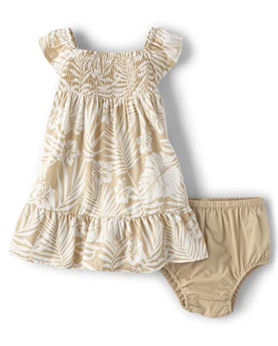 The Children's Place Baby Girls' and Newborn Dresses, Cream Palm Print, 6-9 Months