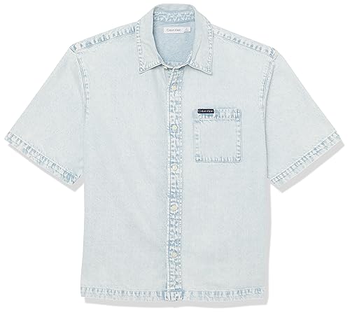 Calvin Klein Men's Short Sleeve Button Up Camp Shirt, Voyager