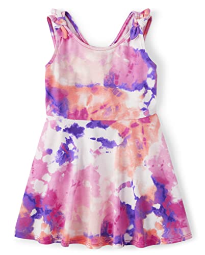 The Children's Place Baby Toddler Girls Shoulder Casual Dress, Pink Tie Dye, 9-12 Months