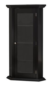 kings brand furniture - corner curio storage cabinet with glass door (black)